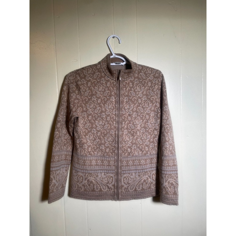 Vintage Pendleton Wool Full-Zip Mock Neck Paisley Cardigan Sweater Brown Size P